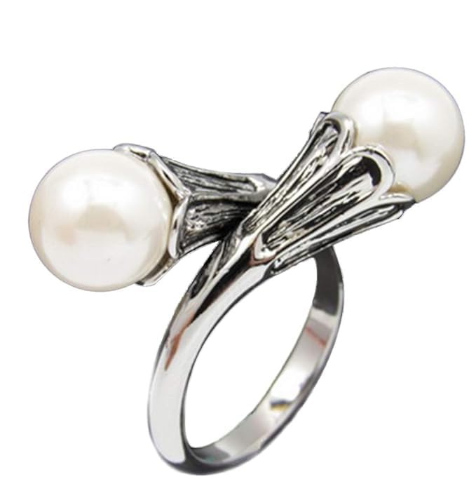 el regalo Flower Pearl Finger Ring - Vintage Oxidized Pearls Rings in Silver Finish for Girls & Women-picture-1