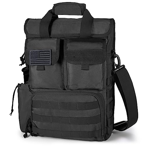 FRTKK Tactical Messenger Bag Military MOLLE Sling Shoulder Pack Briefcase Laptop Assault Gear Handbags Utility Carry Satchel (Black, 13.3 inch)