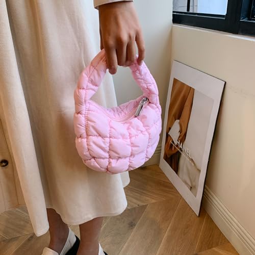 Image of Quilted MINI Handbag and Purses Women Puffer Nylon Hobo Cotton Padded Purse Work Travel Lightweight
