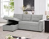 Naomi Home Jenny Tufted Sectional Sofa Sleeper with Storage Chaise, Pull-Out Couch with Storage, Sectional Sofa Bed, L-Shaped Reversible Sleeper Sofa with Storage, Velvet, Gray