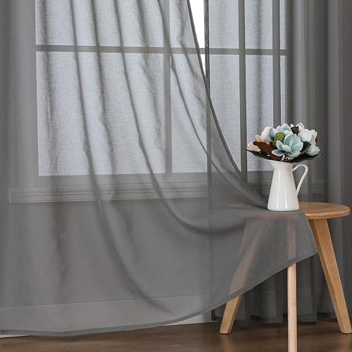 Joydeco 2er Set H245 x B140 cm Grau Transparent Vorhang Schiene Gardinen mit Kräuselband Durchlässig Curtains Lang Vorhänge für… – Ansicht 3