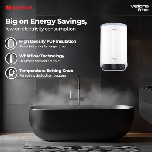 Image of Havells Velora Prime 10L Storage Water Heater(Geyser)|Faster Heating|Safer to use|Saves electricity |Engineered for Hard Water|Feroglas Coated Anti Rust Tank|Mcoloy Heating Element|7 Yr Tank Warranty