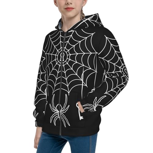 Spider, lock and Web Kids Pullover Hoodies Boys Zip Up Sweatshirts Girls Athletic Clothes with Pocket