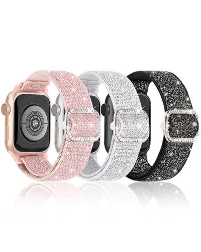 Stretchy Bling Band Compatible with Apple Watch 38mm 40mm 41mm 42mm 44mm 45mm 46mm 49mm Women, Nylon...