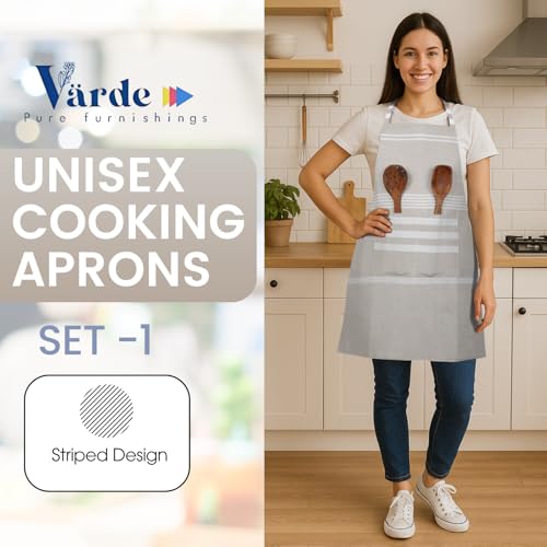 Image of Unisex Cooking Aprons | Waterproof Apron | Striped Design with 2 Front Pockets & Adjustable Neck Strap | Durable, Oil & Stain Resistant | Chef Apron for Cooking