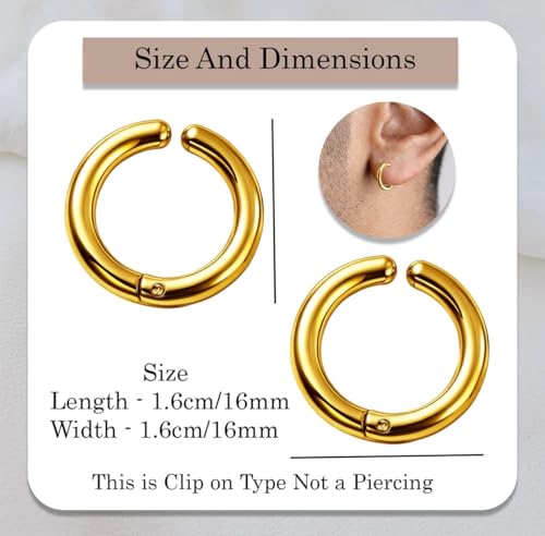 Image of Trendy Stainless Steel Clip On Hoop Earring, Non-Piercing, Small Round Ear Cuff, for Men, Women, Boys and Girls, 1 Pair