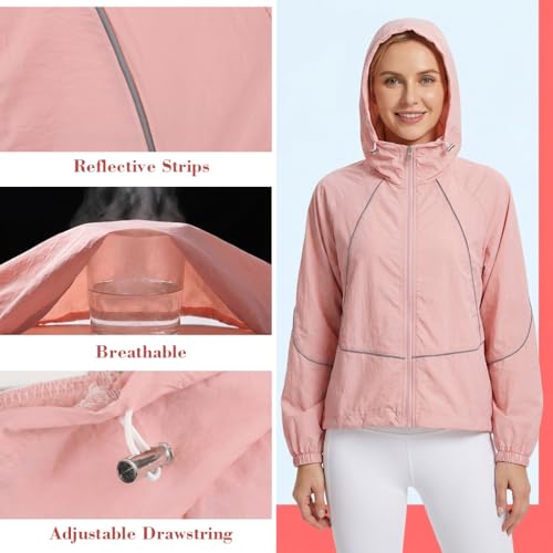 Image of Venzina UPF 50+ Women's Slim-Fit Sun Protection Hoodie -Lightweight & Breathable Summer Jacket with Reflective Trim, Adjustable Hem for Outdoor, Commute, Sport, Travel