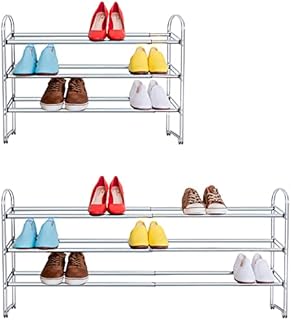 Tatkraft Maestro 3 Tier Adjustable Shoes Rack Chromed Steel, Heavy Duty Shoe Storage Rack, Extendable 64,5-118,5(L) X 22.5(W) X 53,5(H) cm