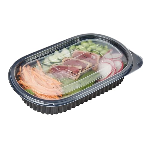 Image of Restaurantware-Chef 101 25 Ounce Meal Prep Containers, 50 Microwavable To Go Containers With Lids - Disposable, Freezable, Black Plastic Oval Food Containers, Pack Hot And Cold Food, For Takeaway