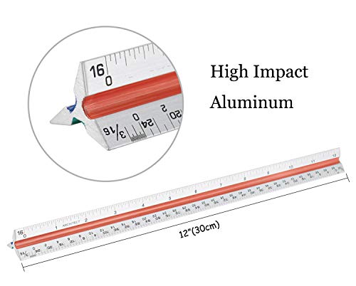Nicunom 3 Pack Architectural Scale Ruler, 12" Triangular Architect Scale Aluminum Color-Coded Grooves Triangle Ruler for Architects, Students, Draftsman, and Engineers (Imperial)