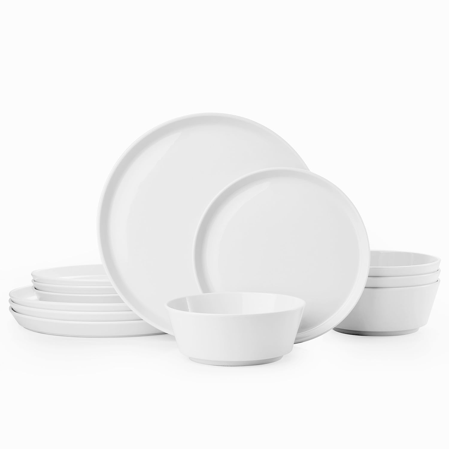 KINGSTONE Bone China Dinnerware Sets for 4, 12-Piece Lightweight Porcelain plates and bowls sets, Scratch Resistant Dish Set, Kitchen Dinner Set, for Home, Party, Gift, Microwave & Dishwasher Safe Ivory White Service for 4
