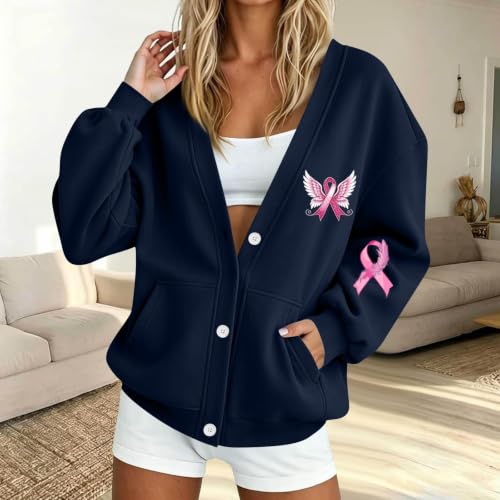 Breast Cancer Awareness Sweatshirts for Women Button Down Open Front Jacket - image 2