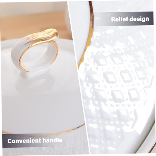 Miniatura 4 de Zqbxhdzw Sopera De Cerámica Con Tapa,Cuenco Grande Borde Dorado,Elegante Asas Dobles De Porcelana,Para Restaurante,Hogar Y Cocina With Gold Rim