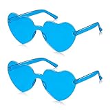 SelfTek Party Brille Herz, 10 Stück Herz Sonnenbrille Magische Farben Partybrille, Hippie Brille Herzform für Erwachsene, Rund Lustige Partybrillen für Foto Requisiten (Herz-2PCS-Blau)
