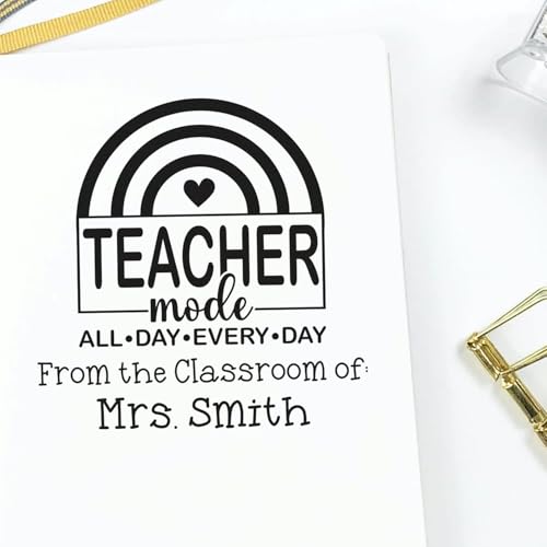 Custom Book Name Stamp for Teachers - Personalized Self-Inking Teacher Stamp, 1-5/8" Square, Ideal for Classroom Use, Teacher Mode All Day Every Day, Custom-Made for Educators