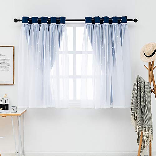 QINUO HOME Blackout Curtains for Girls Bedroom, Star Cut Out Nursery Navy Curtains with White Voile - Image 2