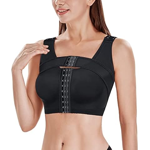 MICOHPKLE Women Front Closure Bra Post Surgery Compression Tank Top Posture Corrector Shapewear with Breast Support Band, Black, Large Cover