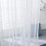 JIFNCR Tulle Rideaux Rideau Translucide Oeillet Voile Transparent Rideau Triangle Rideau Occultant pour Chambre Salon Cloisons Écrans Décoratif Décor À La Maison, Blanc + Argent