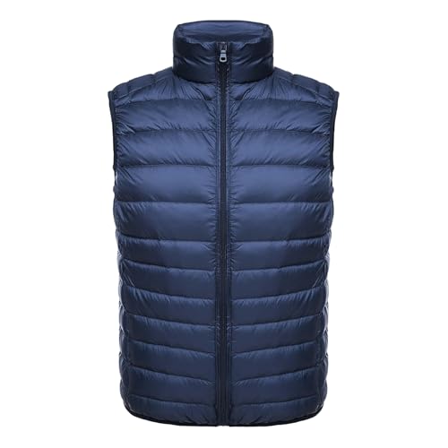 Steppweste Herren Leicht Packbare Weste Outdoor Gefütterte Hybrid Sportwesten Mit Stehkragen Outdoorwesten Mit 2 Taschen Übergangswesten Für Männer Laufen Golf Wandern Reiten 01-Marine Xl