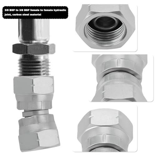 Image of 2PCS Hydraulic Female to Female Equal Swivel Coupling Adaptor Connector, Carbon Steel, 3 /8 Inch BSP to 3 /8 Inch BSP, 15.2mm ID