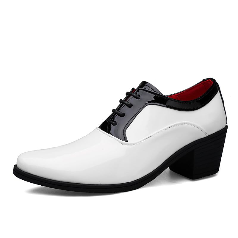 Santimon Men's Contrast Patent Leather Cuban Heel Oxfords Shoes for Wedding Dress Lace-up Shoes2