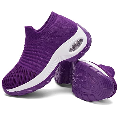 Womens Trainers Arch Support Ladies Walking Shoes for Plantar Fasciitis Orthopedic Comfy Nurse Work Platform Sneakers Purple 5 UK
