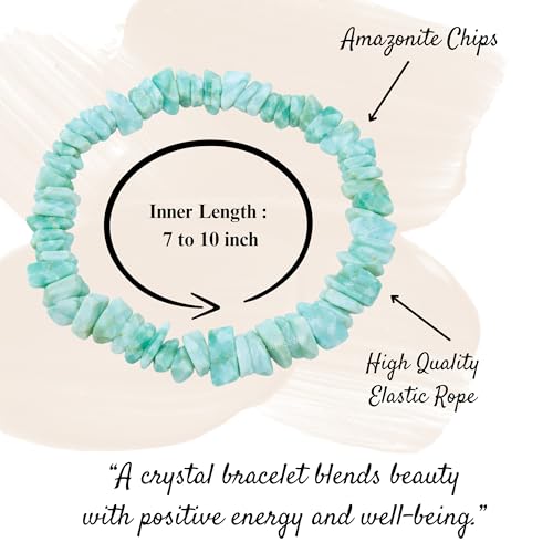 Image of Certified Amazonite Bracelet for Women Men with Healing Crystal and Reiki Stone - Beautiful Gemstone Beaded Bracelet for Balance, Harmony & Positive Energy (Chips Stone Beads)