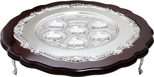 A&M Judaica 12362 Seder Plate in Wood & Silver Plated Stands44; 3 in.