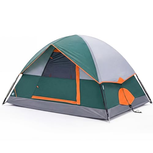 OLIXIS Camping Tent 4 Person, Waterproof Windproof Dome Tent with Multi-Directional Ventilation, Quick 5 Min Setup for Family Outdoor, Backpacking, Hiking, Green