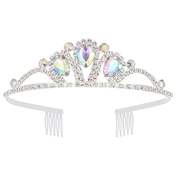 CrownUS Princess Queen Tiara Rhinestone Bridal Wedding Crown, Metal Headband Headpiece, Prom Party Birthday Hair Accessories for Women & Girls (AB)