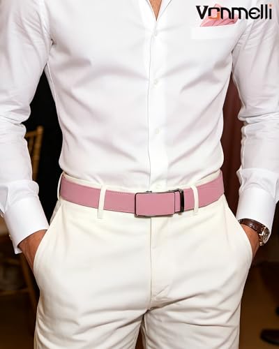Image of VONMELLI Mens Belt Genuine Leather Ratchet Belt for Men Dress | Adjustable Buckle, Trim to Fit, for Men Pant Jeans, Business & Casual Wear, Smooth Sliding