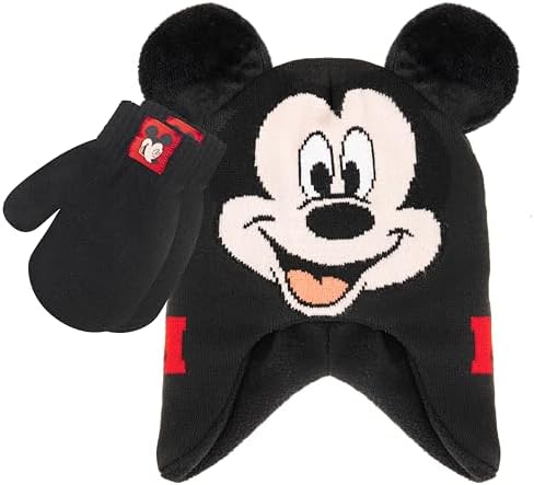 Mickey Mouse 2 Pc. Hat and Snow Gloves Set for Boys and Toddlers, Kids Warm Pom-Pom Beanie and Cute Red Mittens image 5