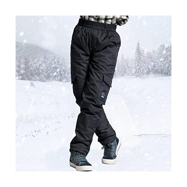 MEILONGER Boys Snow Pants Winter Lightweight Warm Rain Cargo Pants with Pockets,Waterproof and Windproof(34385Dark Grey,14-16) - Image 5