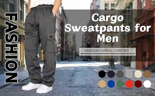 Mens Cargo Sweatpants Baggy Elastic Waisted Fleece Joggers, Loose Fit Open Bottom Athletic Sweat Pants for Mens with Pockets3