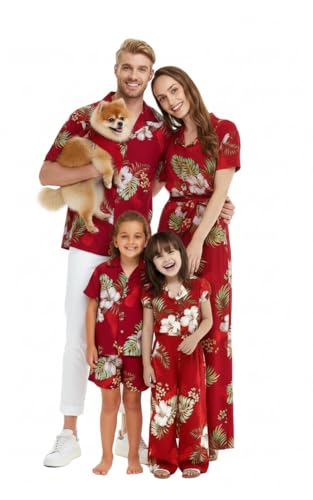 Image of Matchable Family Hawaiian Luau Men Women Girl Boy Clothes in Pineapple Garden Burgundy