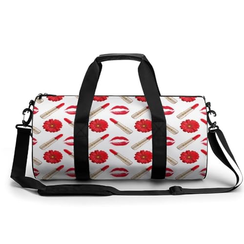 Duffel bag de camping imprimé lèvres rouges : grand sac week-end de randonnée