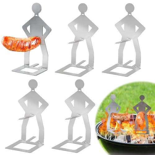 Supporto per Salsicce in Acciaio Inossidabile 5 Pezzi, Portatile Divertenti Porta Hot Dog, Creativo in Piedi per Barbecue a Forma di Uomo, Portatile per Hot Dog per Regali Creativi, Feste Gita