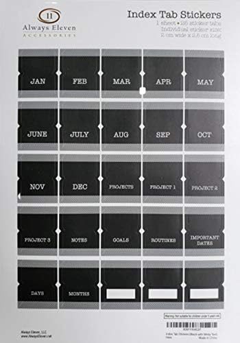 Index Tab Monthly Calendar Stickers for Planners, Agendas and Organizers (Black with White Text)