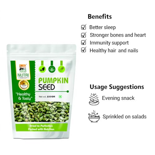 Image of NUTRI HARVEST Premium Pumpkin Seeds, Natural, Gluten-Free, Protein-Rich, Healthy Snack, 400g (2 * 200)