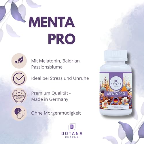 Dotana Menta Pro Schlaf-Supplement – 60 Kapseln mit Baldrianwurzel, Lavendel, Passionsblume, Taurin, L-Tryptophan & Vitamin B – Natürlich für Guten Schlaf & Entspannung – 100% Vegan