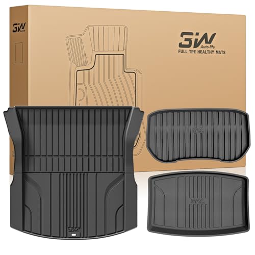 Image of 3W Cargo Liner Fit for 2024 2025 2026 Tesla Model 3 Highland,Trunk Mat Set | Frunk Rear Liners, Custom Fit, TPE, All Weather Waterproof, Model 3 Accessories, Black, Over 10 Years Lifespan
