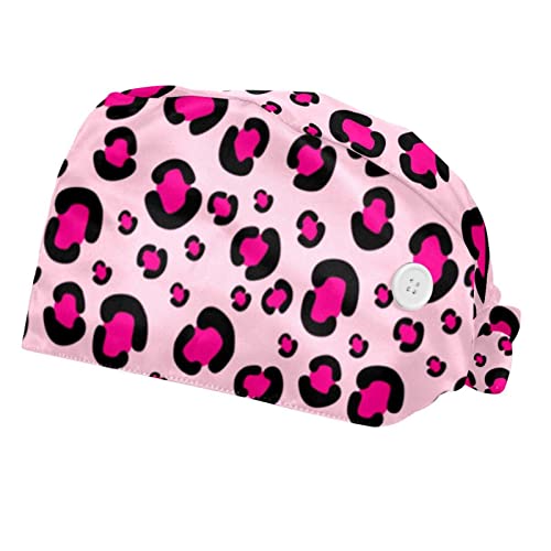 Casquettes de travail respirantes à motif léopard rose JDEZ chapeaux bouffants professionnels