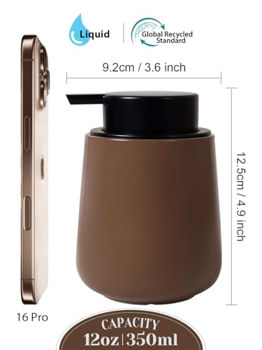 Autumnlife Seifenspender Keramik, Matt Braun Spülmittelspender Küche Seifenspender mit Groß Pumpenkopf, Nachfüllbar Flüssigseifenspender für Handseife,Shampoo,Duschgel,Küche,Bad - 350ml 2