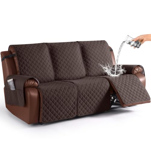 Image of KinCam Waterproof Recliner Sofa Cover, Non-Slip Reclining Couch Covers for 3 Seat, Recliner Couch Cover Furniture Protector with Elastic Straps for Pets, Kids, Chocolate