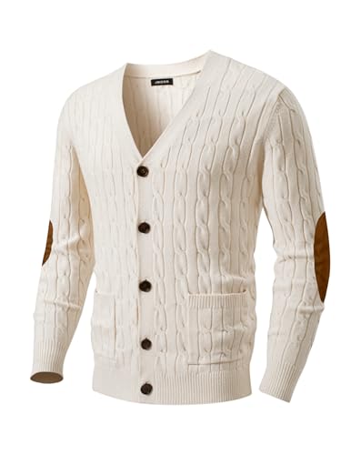 JMIERR Mens Cardigan Sweater Slim Fit Button Down Cardigans Casual Long Sleeve Soft Fomal Knitted Winter Sweaters with Two Pockets, Beige M