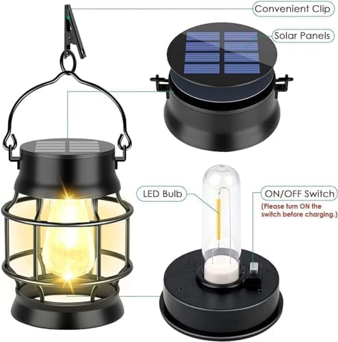 Solar Lantern Outdoor Waterproof Hanging Solar Garden Lights, Solar Powered Landscape Christmas Lanternsfor Patio, Yard, Garden and Pathway Decor (2 Pack)