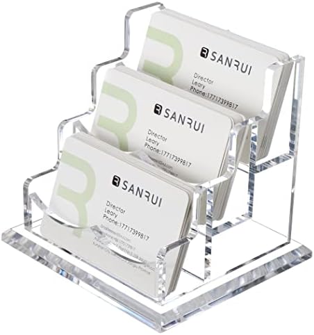 YUXUN Business Card Holder Display for Desk, Clear Acrylic Cards Organizer 3 Tier 3 Slots, Business Card Stand for Men and Women 1 Pack (3 slots) 3slots