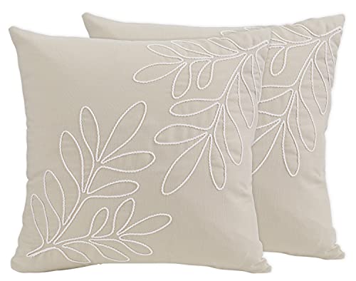 Image of Sweet Jojo Designs Boho Botanical Leaf Decorative Accent Throw Pillows - Set of 2 - Gender Neutral Ivory Cream Beige Tan Off White Taupe Linen Woodland Farmhouse Floral Leaves Bohemian Garden
