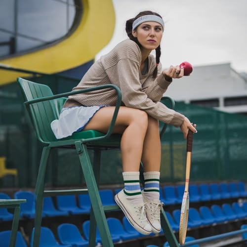 Damskie skarpetki w paski retro skarpetki damskie luźne sportowe skarpety do łydki, 5-pak czarno-zielony, czarny, żółty, niebieski, czerwony, niebiesko-zielony i niebiesko-pomarańczowy, rozmiar