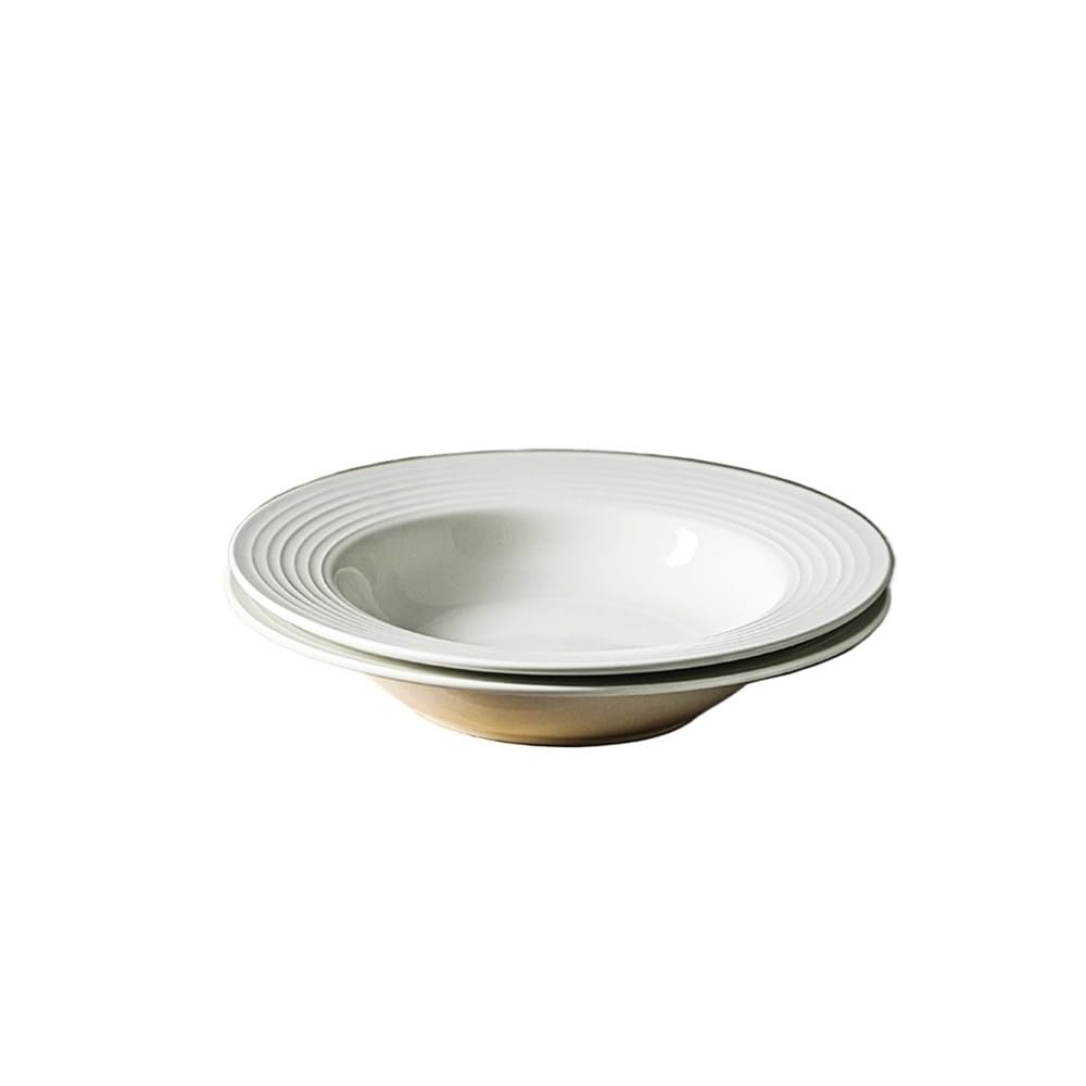 Set di 2 piatti piani in ceramica per servire insalata, pasta e piatti principali, elegante design bianco per cene eleganti